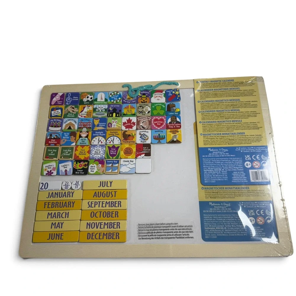 Melissa & Doug Monthly Magnetic Calendar Wooden Educational Toy 112 Magnets